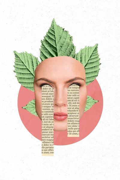 Vertical Composite Collage Image Girl Face Book Page Text Pieces — Zdjęcie stockowe