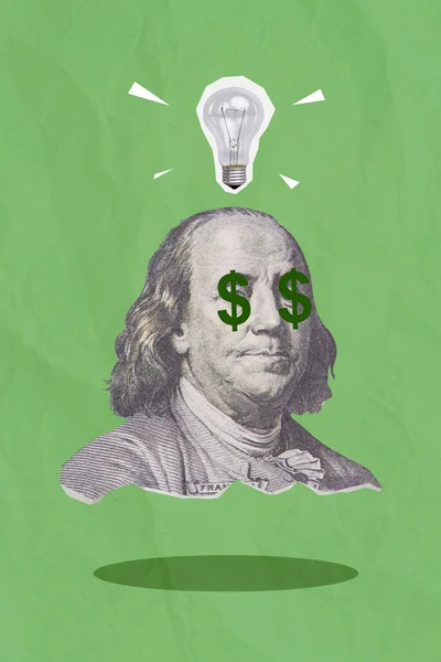 Vertical Collage Picture Dollars Franklin Bust Light Bulb Silhouette Isolated — Fotografia de Stock
