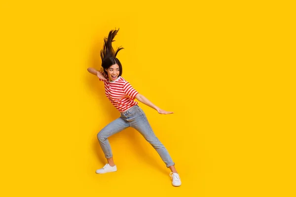 Full Body Profile Portrait Energetic Active Person Fight Empty Space — Stock Photo, Image