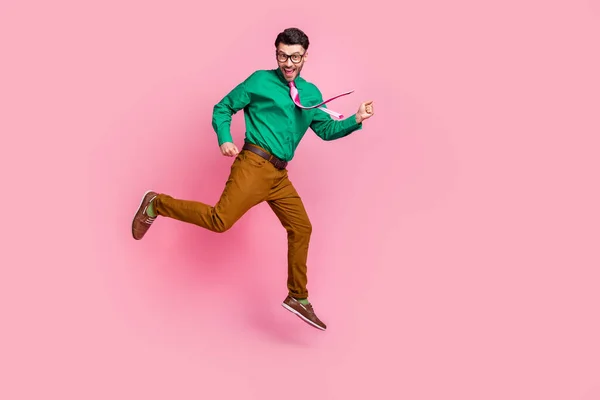 Full Length Photo Positive Lucky Man Dressed Green Shirt Eyewear — 图库照片