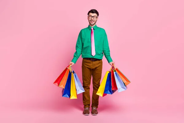 Photo Cheerful Positive Man Dressed Green Shirt Eyewear Walking Holding —  Fotos de Stock