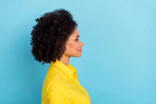 Profile Photo Cute Curly Hairdo Millennial Lady Wear Yellow Blouse — kuvapankkivalokuva