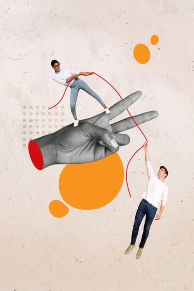Magazine Poster Collage Concept Helping Each Other Fellows Difficult Situation — Stockfoto