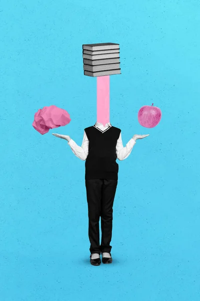 Vertical Poster Collage School Guy Book Instead Head Wear Uniform — Stok fotoğraf
