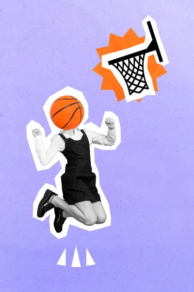 Vertical Banner Collageof School Girl Ball Insead Head Jump Wear — 스톡 사진