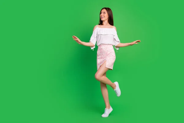 Full Length Photo Adorable Positive Person Have Good Mood Dancing — 图库照片