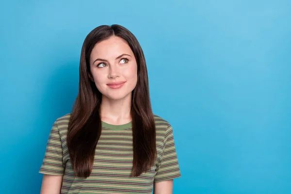 Photo Funny Young Brunette Lady Look Wear Green Shirt Isolated — ストック写真