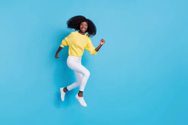 Full Length Photo Young Happy Girl Running Fly Going Shopping — Stok fotoğraf