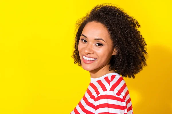 Profile Photo Brunette Pretty Lady Wear Red Striped Shirt Isolated — Foto de Stock