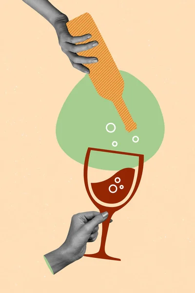 Вертикальный Коллаж Напитка Вино Изолирован Рисунке Персикового Цвета Фона — стоковое фото
