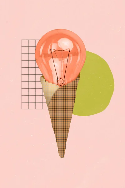 Vertical Collage Banner Lamp Ice Cream Isolated Drawing Pink Color — Fotografia de Stock