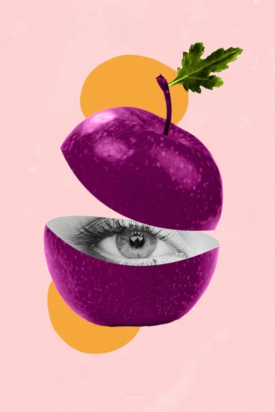 Vertical Collage Banner Eye Apple Black White Isolated Drawing Pink — Stockfoto