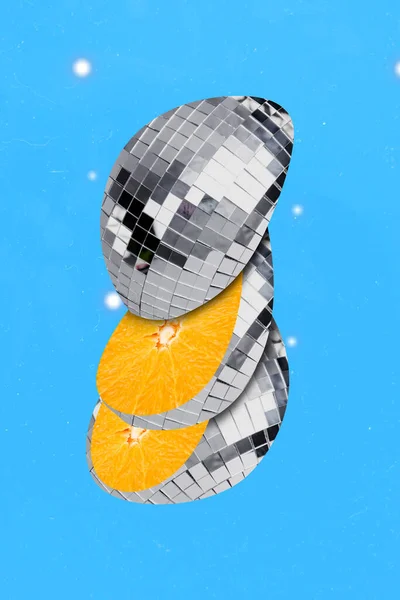 Vertical Composite Collage Image Slices Disco Ball Orange Isolated Drawing — Zdjęcie stockowe