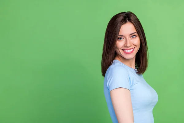 Profile Portrait Nice Cheerful Lady Beaming Smile Empty Space Isolated — Stockfoto