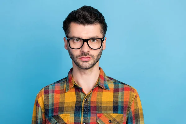 Photo Young Handsome Bearded Man Eyeglasses Dressed Checkered Shirt Standing — Fotografia de Stock