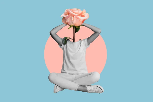 Collage Photo Woman Body Beautiful Rose Head Wear Casual Style — Stok fotoğraf