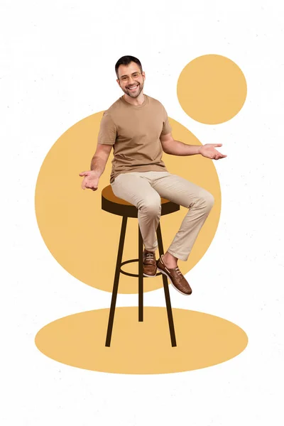 Creative Retro Magazine Collage Cheerful Guy Have Free Time Break — Stock Photo, Image