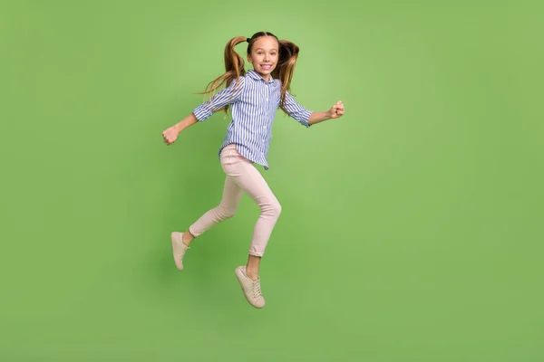 Full Size Profile Side Photo Cute Kid Jump High Active — Stockfoto