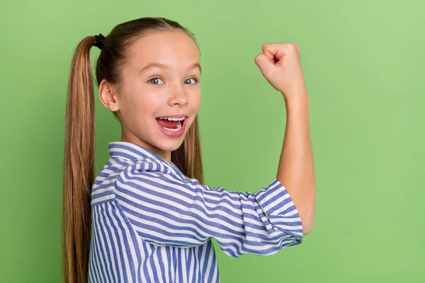 Profile Side Photo Kid Girl Triumphant Feel Power Excited Crazy — Foto de Stock