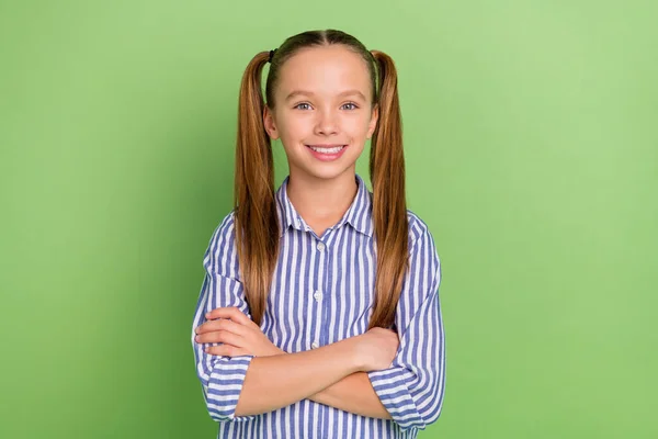 Photo Positive Modern Kid Girl Cross Arms Look Camera Wear — Stockfoto