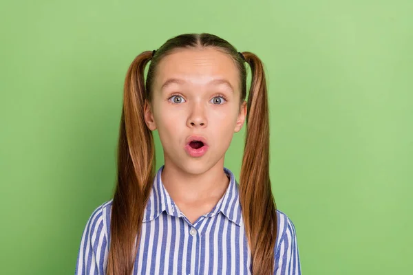 Photo Impressed Pretty Little Schoolkid Wear Striped Shirt Big Eyes — ストック写真