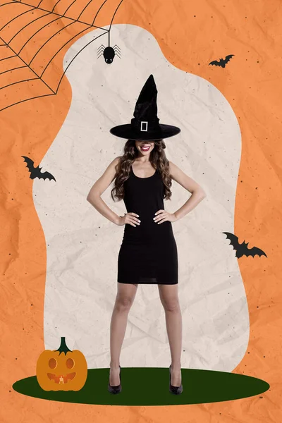Photo Artwork Minimal Picture Happy Confident Lady Witch Wear Wizard — Stockfoto