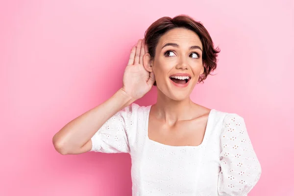 Photo Gorgeous Nice Pretty Girl Wear White Blouse Open Mouth — Zdjęcie stockowe