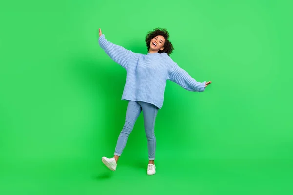 Full Size Photo Lovely Young Lady Wavy Hair Arms Wings — Stock fotografie