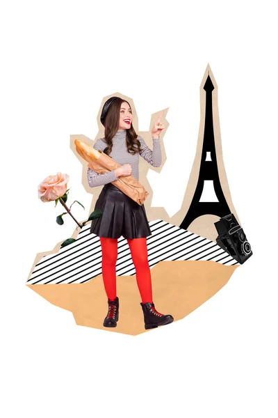 Collage Artwork Graphics Picture Happy Smiling Lady Visiting Enjoying France — Fotografia de Stock