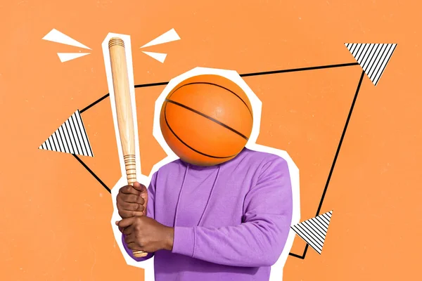 Poster Collage Guy Play Game Ball Instead Head Isolated Painting — Stockfoto