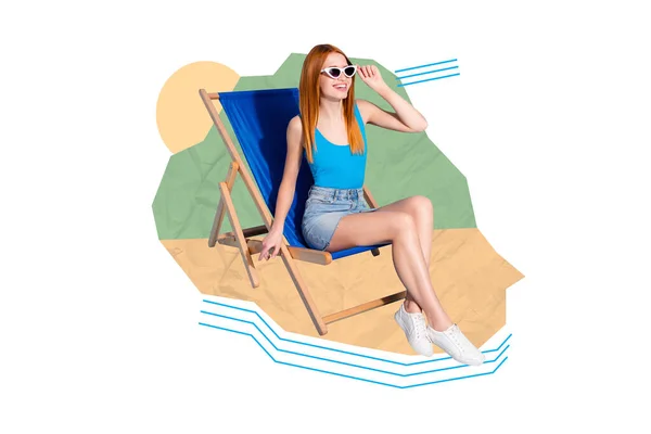 Placard Collage Young Woman Beach Isolated Painting White Color Background — Fotografia de Stock