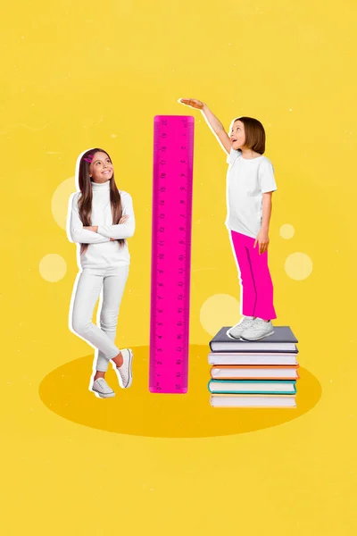 Vertical Banner Collage School Girls Measure Size Wear Casual Cloth — Stockfoto