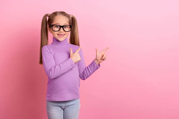 Photo Charming Cute Little Schoolgirl Eyeglasses Promote Oculist Services Isolated —  Fotos de Stock