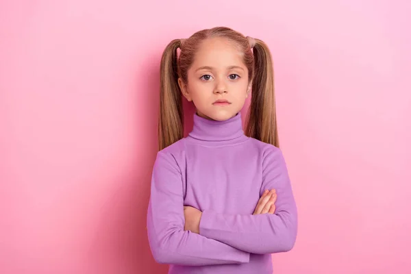 Photo Young Cool Serious Little Girl Folded Arms Wear Comfy — Stok fotoğraf