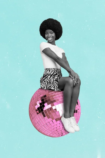 Artwork Magazine Picture Happy Smiling Lady Sitting Big Huge Disco — Stok fotoğraf