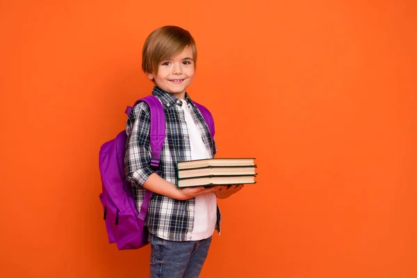 Profile Side Photo Young Boy Hold Book Information Materials Isolated — Stock fotografie