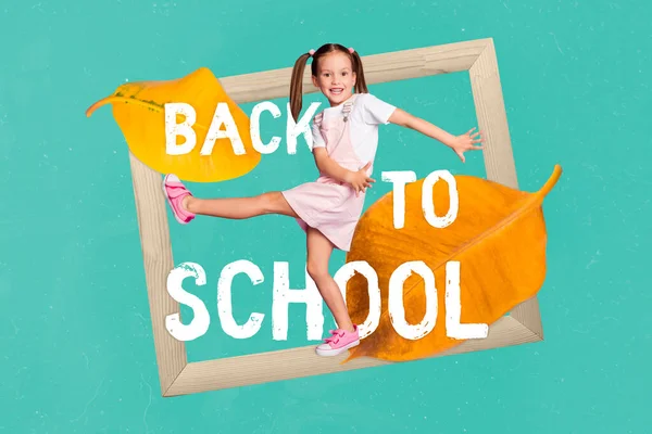 Artwork Billboard Collage Dancing Little School Child Advertise Back School — Zdjęcie stockowe