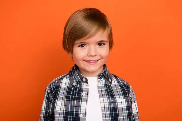 Photo Young Cheerful Little Boy Toothy Smile Wear Modern Outfit — Stockfoto