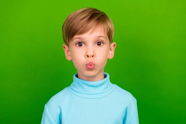 Photo Flirty Cute Little Grandson Dressed Teal Turtleneck Sending You — Photo