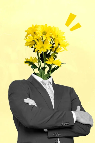 Photo Artwork Minimal Picture Arms Folded Guy Flowers Instead Head — Stok fotoğraf