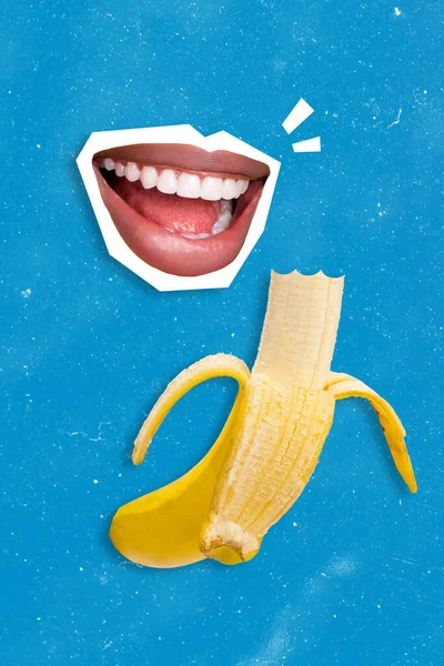 Creative Collage Artwork Postcard Poster Magazine Sketch Mouth Toothy Smile —  Fotos de Stock
