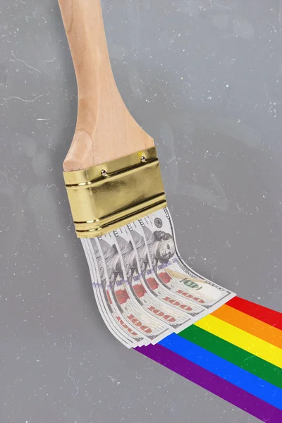 Collage Photo Drawing Brushing Colorful Rainbow Lgbt Propaganda Money Investments — Stock Fotó