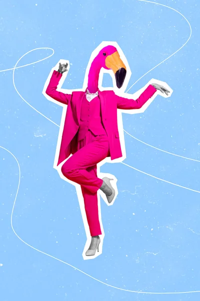 Творчий Абстрактний Шаблон Графічного Зображення Леді Фламінго Замість Голови Танцює — стокове фото