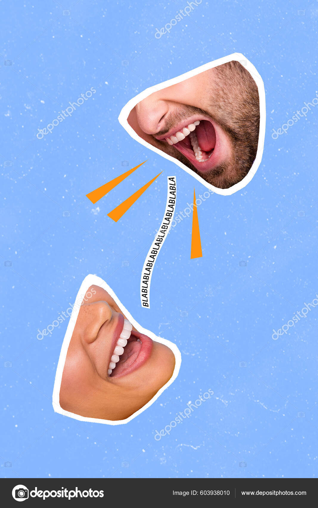 Image Painted Collage Lady Guy Half Face Speaking Each Other — Stock