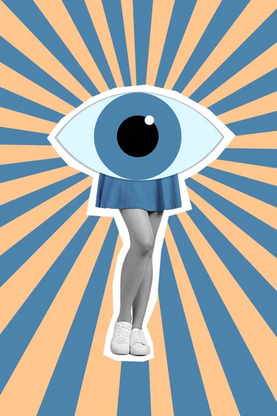 Image Weird Collage Freak Person Big Eyeball Body Gossiping Girl — Stock Photo, Image