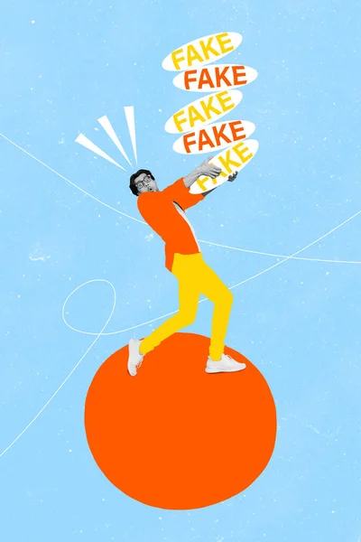 Image Collage Guy Step Circle Prepare Fake News Media Broadcast — 图库照片