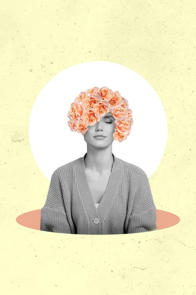 Журнал Постер Колаж Красивої Леді Має Троянди Концепції Краси Волосся — стокове фото