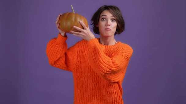Lady Scary Pumpkin Halloween Event Isolated Vibrant Color Background High — ストック動画