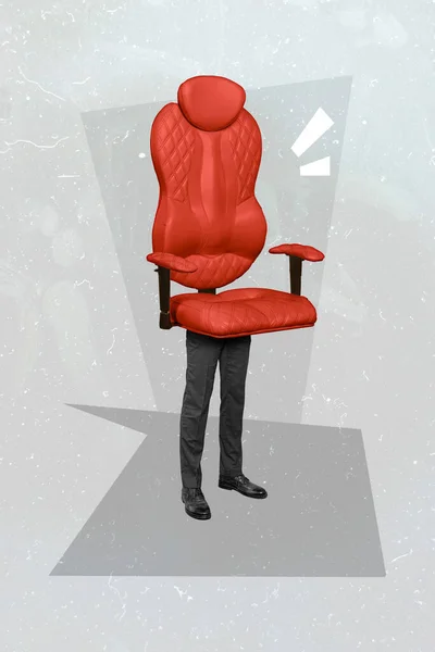 Collage 3d image of pinup pop retro sketch of red chair standing man legs isolated painting background.