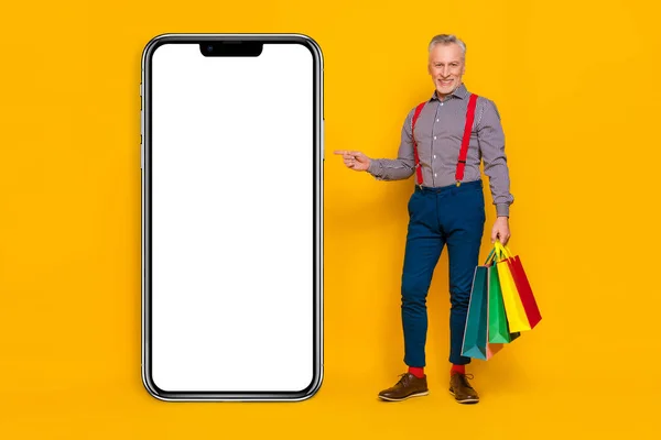 Full Length Body Size View Handsome Trendy Man Buying Gifts — Stockfoto